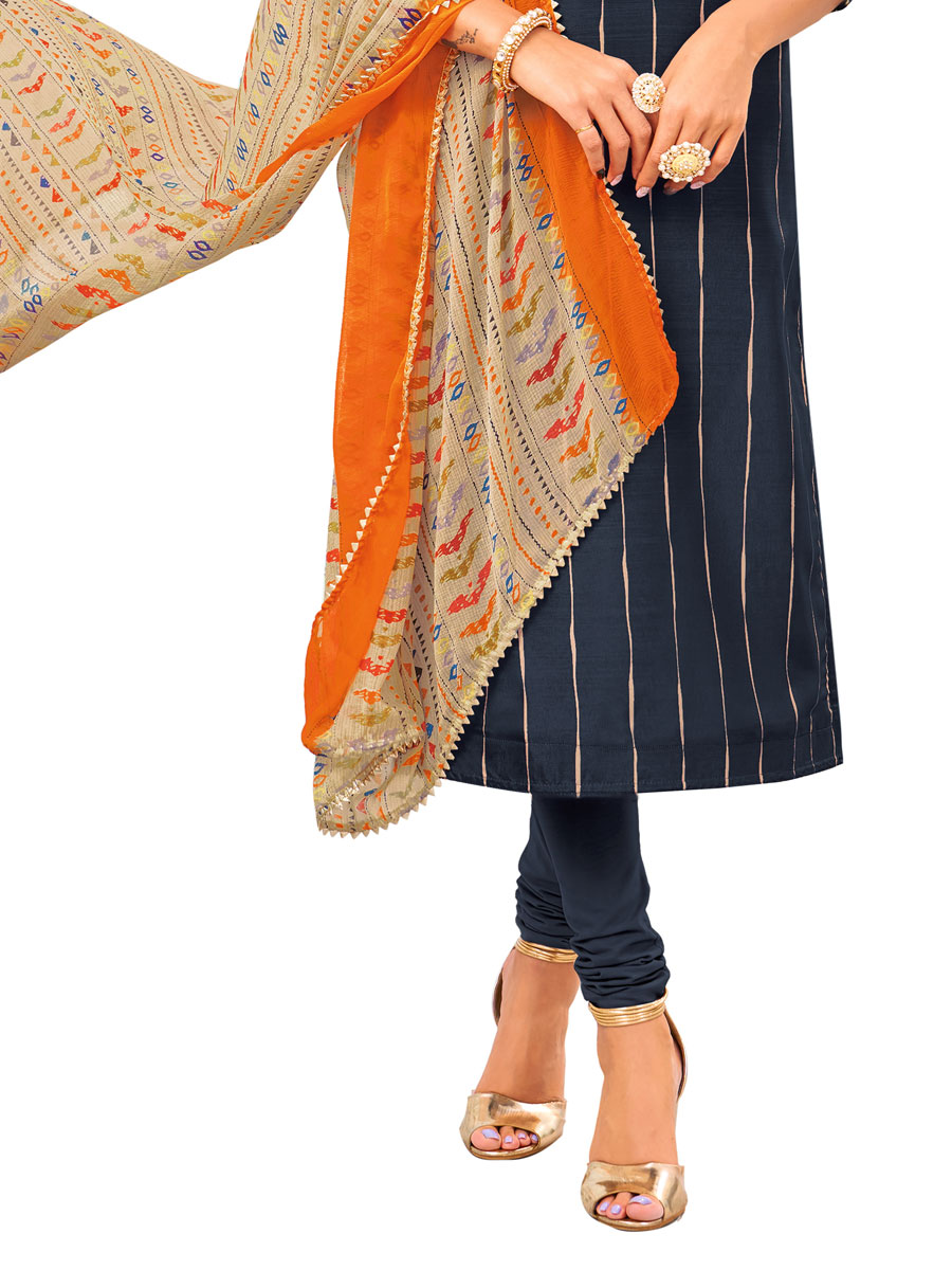Blue Crape Printed Party Churidar Pant Kameez