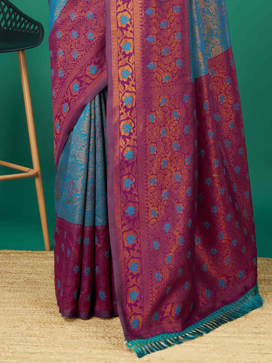 Blue Cream Soft Silk Handwoven Festival Casual Heavy Border Saree