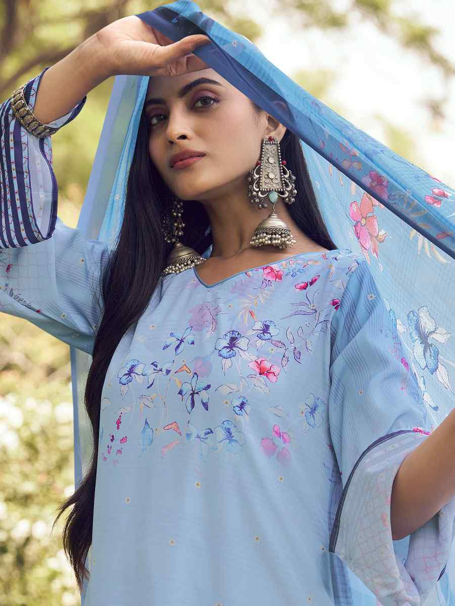 Blue Crepe Printed Festival Casual Pant Salwar Kameez