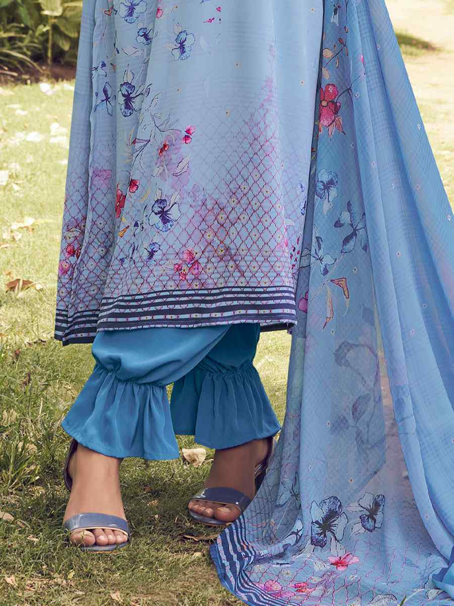 Blue Crepe Printed Festival Casual Pant Salwar Kameez