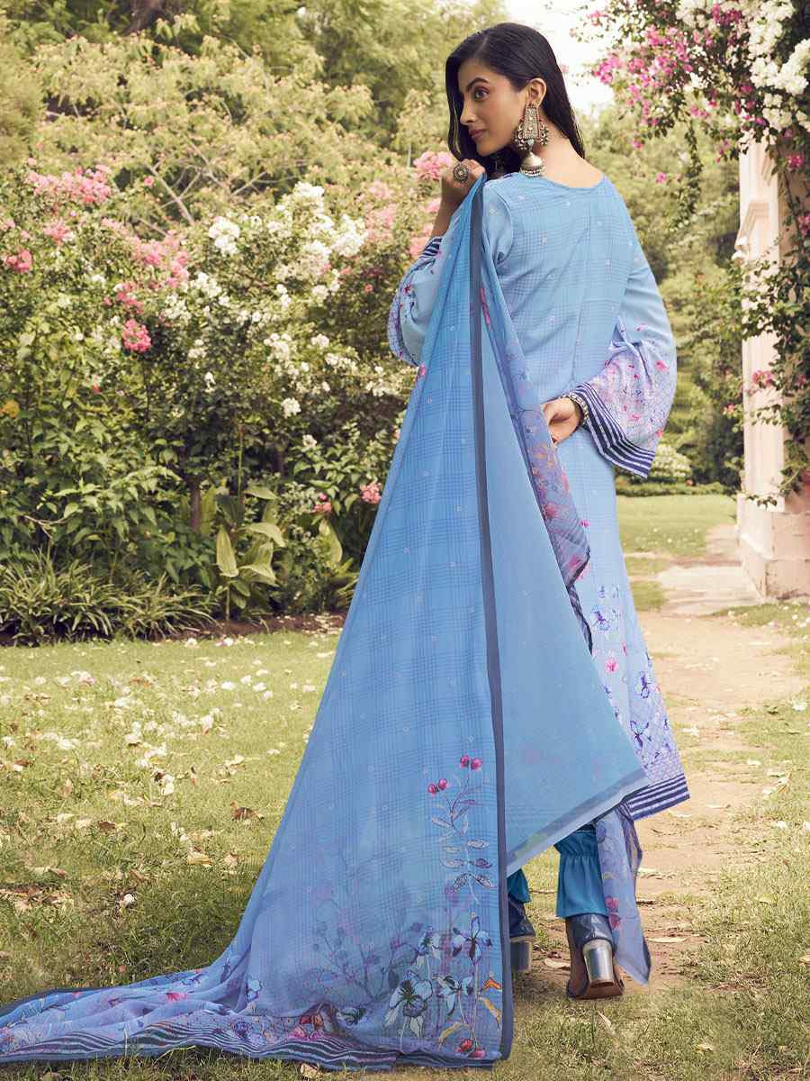 Blue Crepe Printed Festival Casual Pant Salwar Kameez