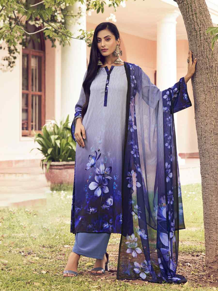 Blue Crepe Printed Festival Casual Pant Salwar Kameez