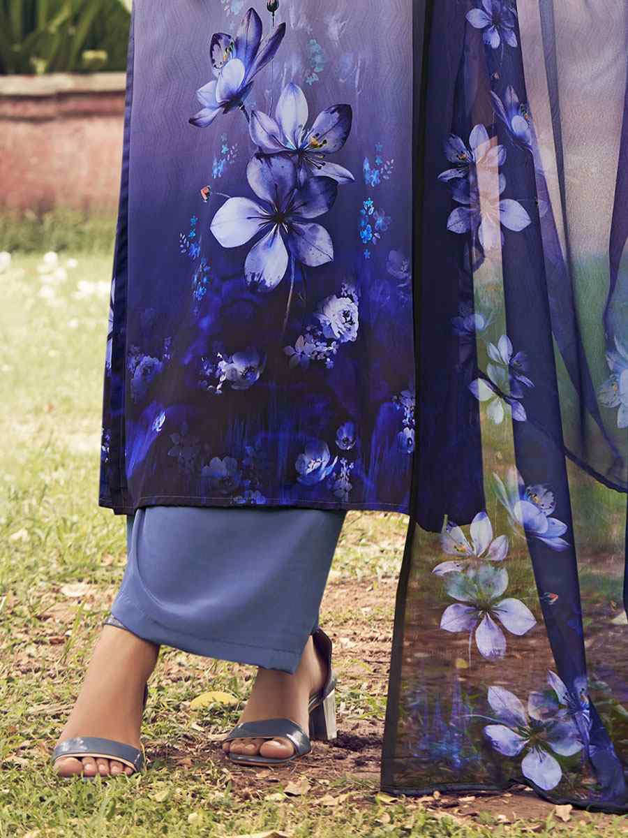 Blue Crepe Printed Festival Casual Pant Salwar Kameez