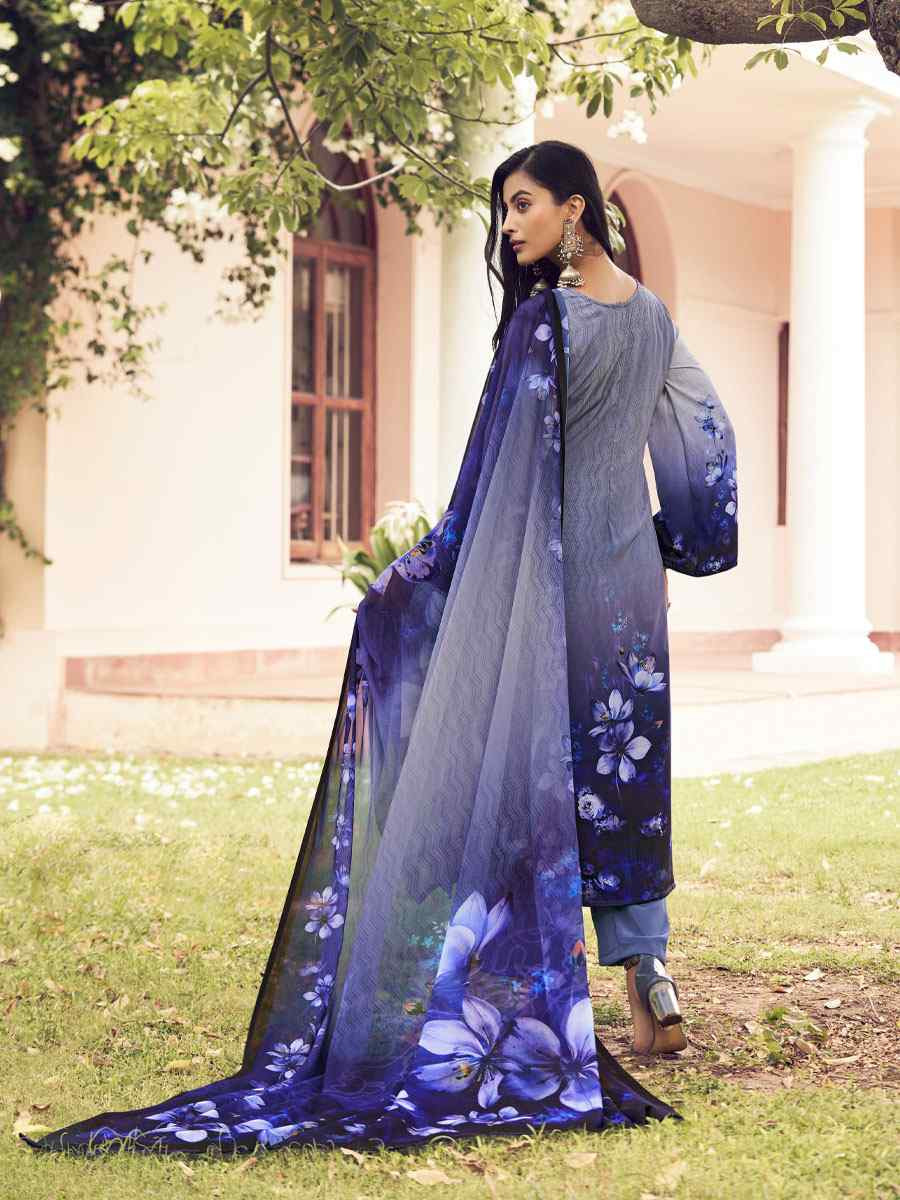 Blue Crepe Printed Festival Casual Pant Salwar Kameez