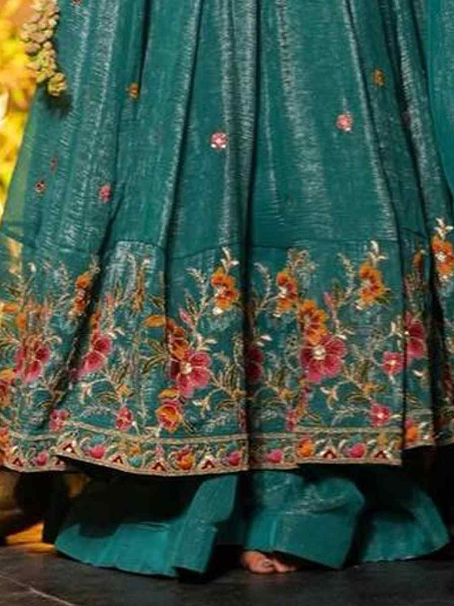 Blue Crunchy Silk Embroidery Party Wedding Festival Casual Ready Anarkali Salwar Kameez