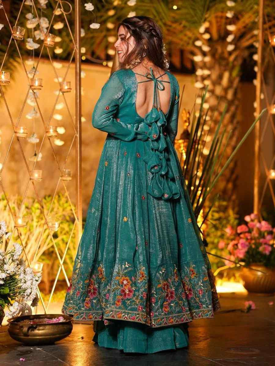 Blue Crunchy Silk Embroidery Party Wedding Festival Casual Ready Anarkali Salwar Kameez