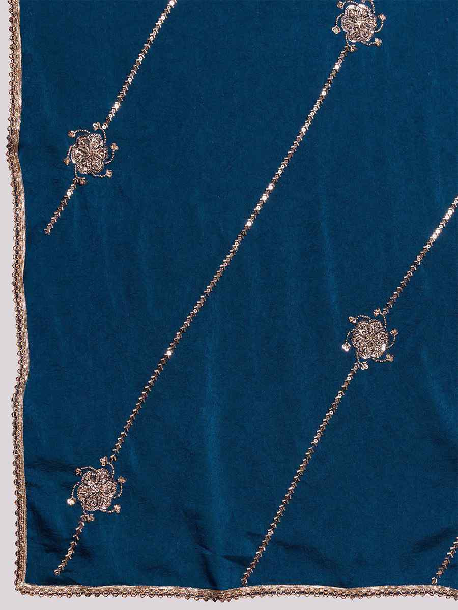 Blue Crush Silk Embroidery Casual Festival Wedding Party Fancy Classic Style Sarees