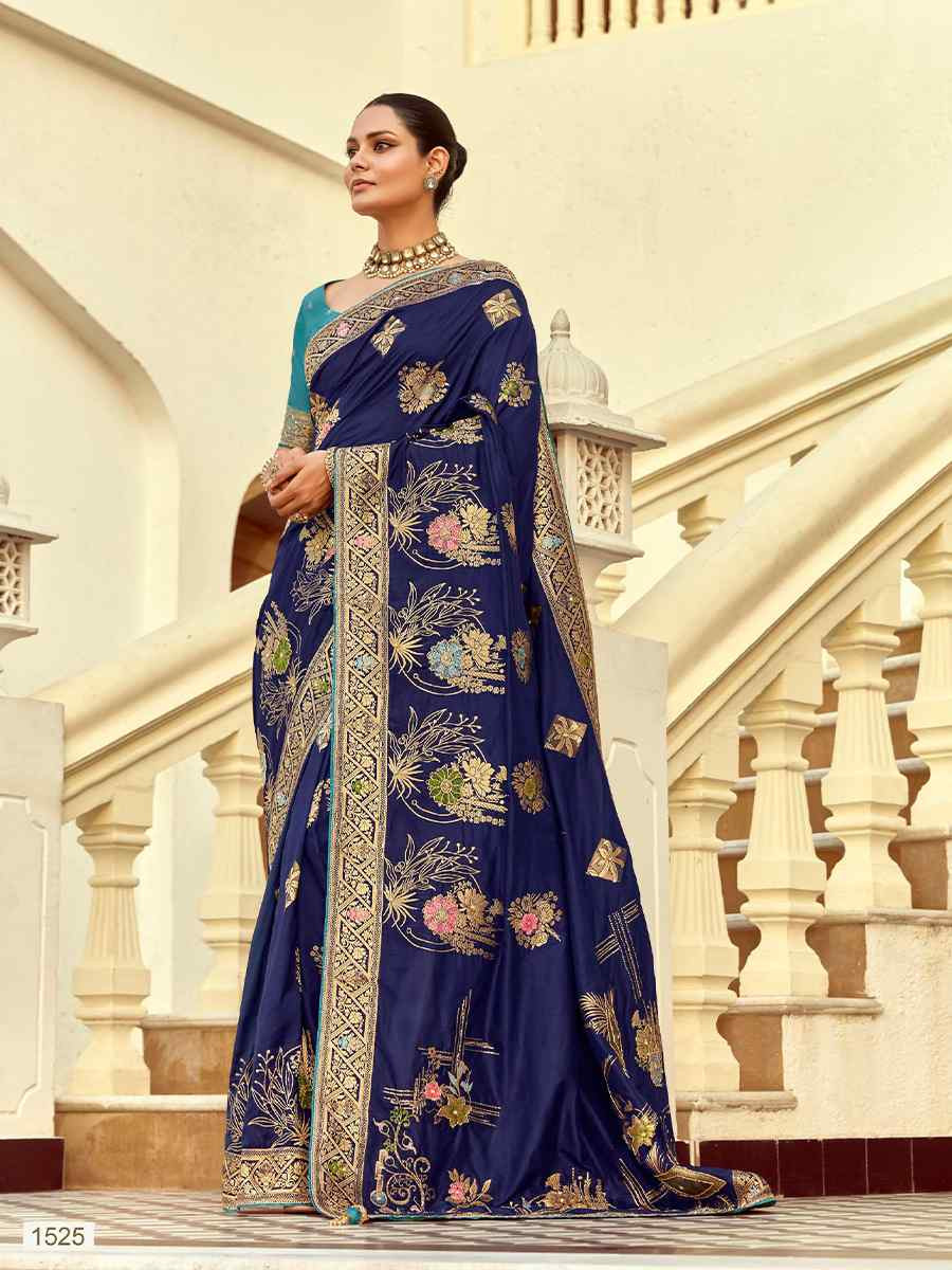 Blue Dola Silk Handwoven With Handwork Festival Wedding Fancy Heavy Border Saree