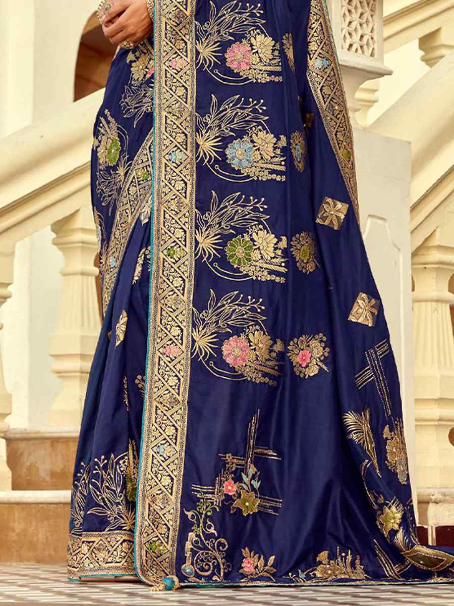 Blue Dola Silk Handwoven With Handwork Festival Wedding Fancy Heavy Border Saree