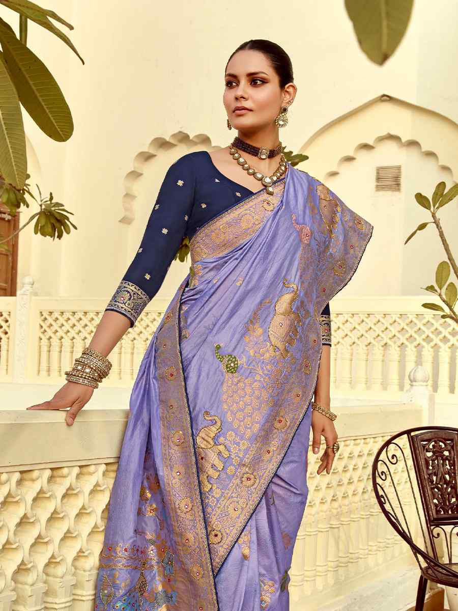 Blue Dola Silk Handwoven With Handwork Festival Wedding Fancy Heavy Border Saree