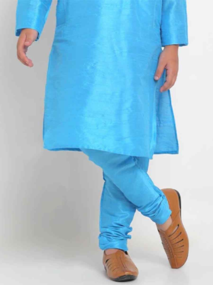 Blue Dupion Silk Brocade Festival Traditional Kurta Pyjama Boys Wear