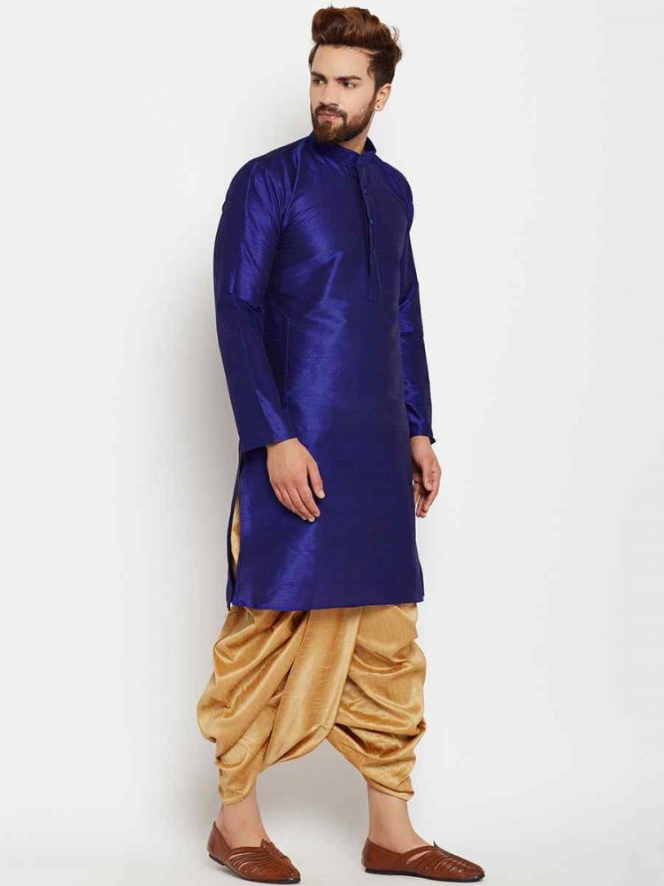 Blue Dupion Silk Woven Festival Wedding Kurta