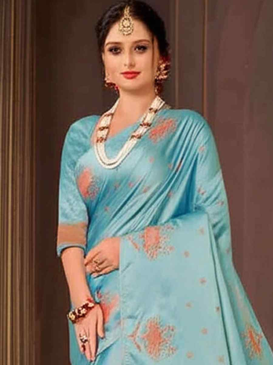 Blue Dyed Silk Handwoven Traditional Bridal Reception Festival Wedding Fancy Heavy Border Saree