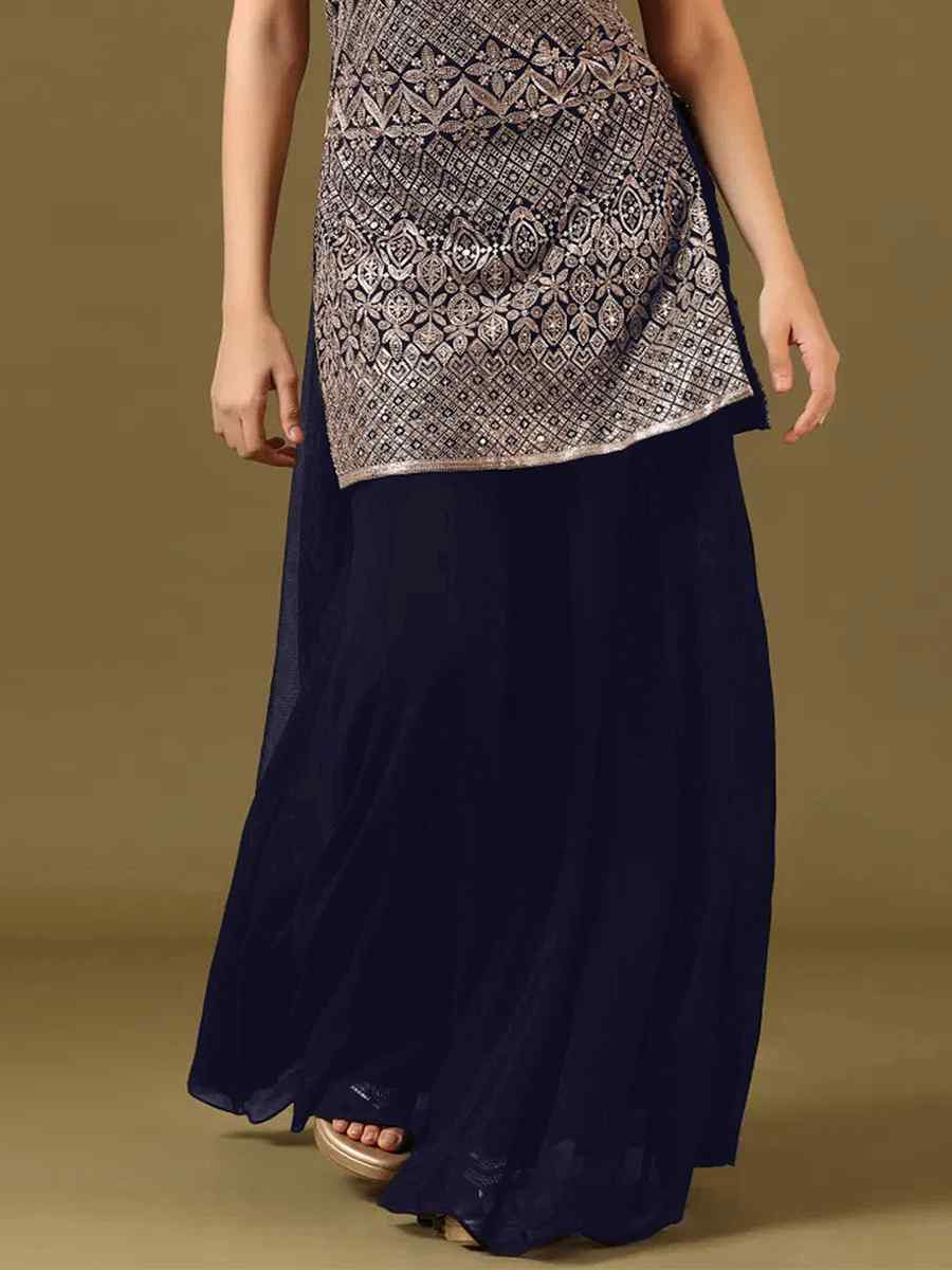 Blue Embroidered Fastive Wedding Ready Palazzo Pant Salwar Kameez