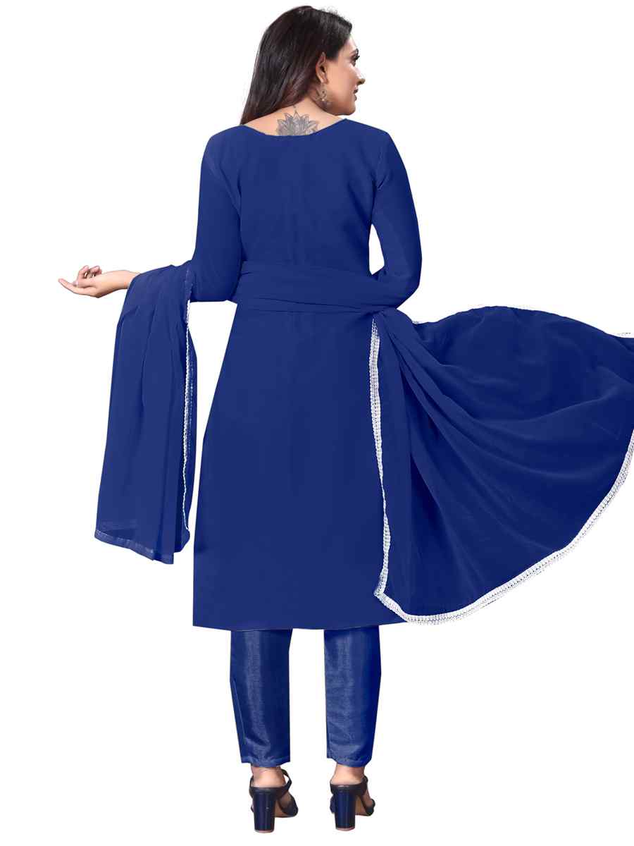 Blue Faux Georgette Embroidered Casual Festival Pant Salwar Kameez