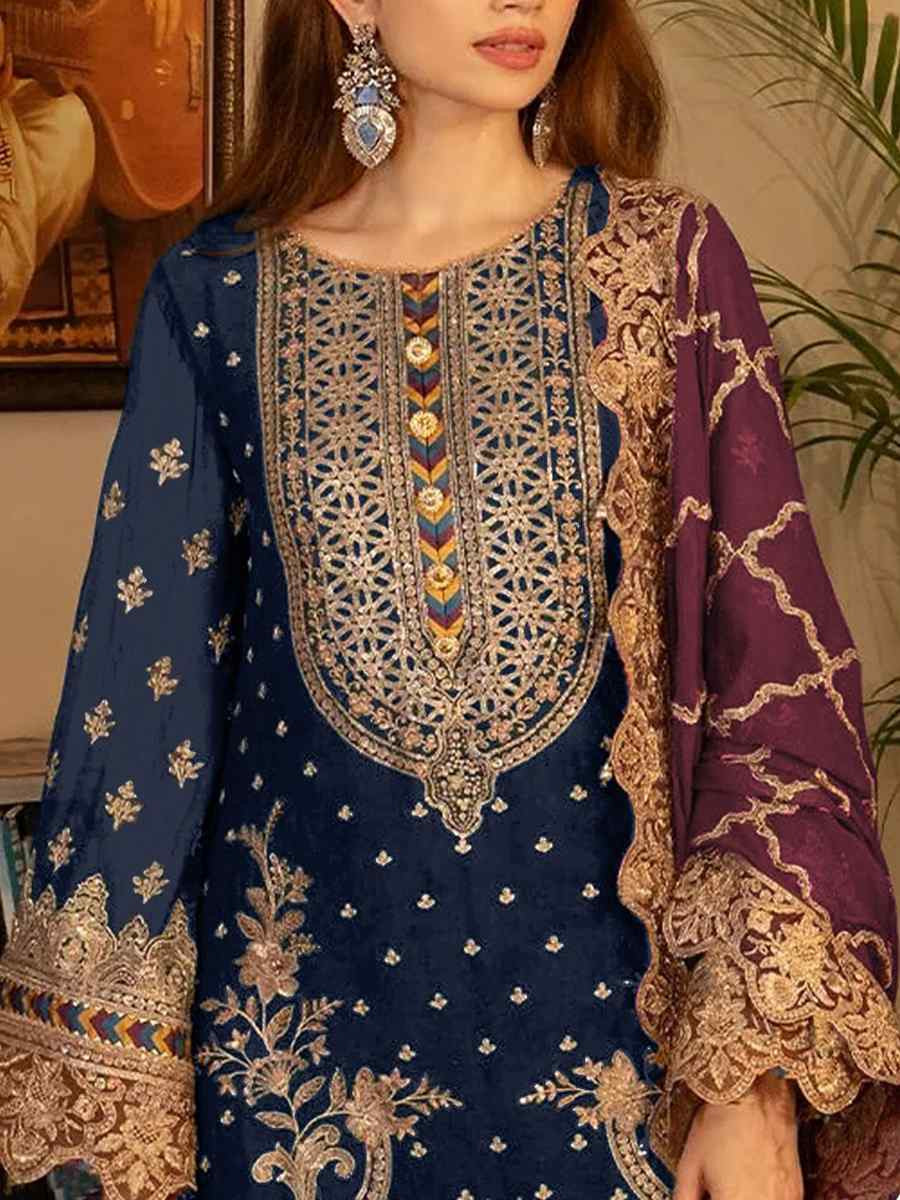 Blue Faux Georgette Embroidered Festival Casual Pant Salwar Kameez