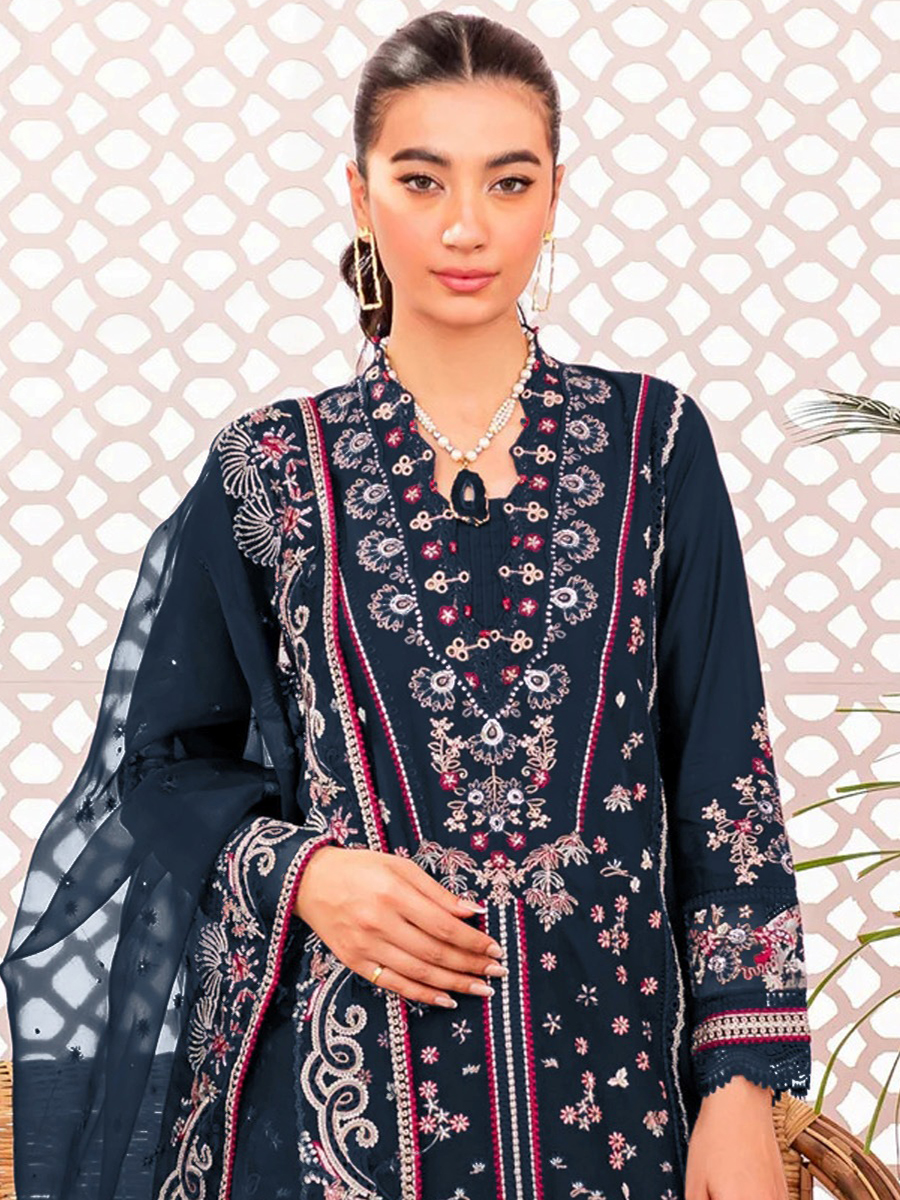 Blue Faux Georgette Embroidered Festival Mehendi Pant Salwar Kameez