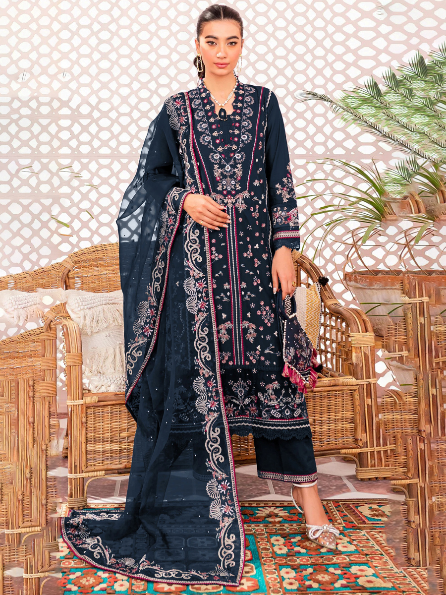 Blue Faux Georgette Embroidered Festival Mehendi Pant Salwar Kameez