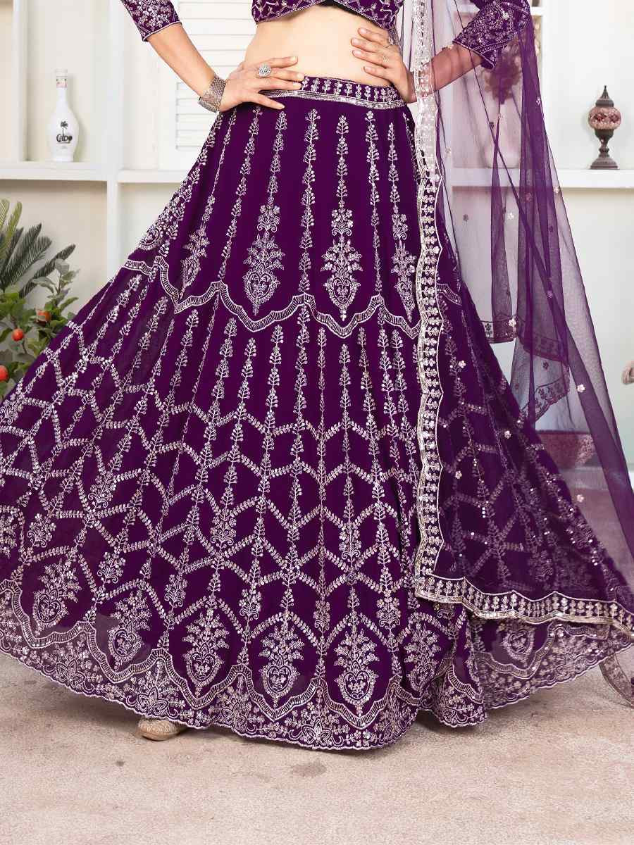 Blue Faux Georgette Embroidered Wedding Festival Heavy Border Lehenga Choli