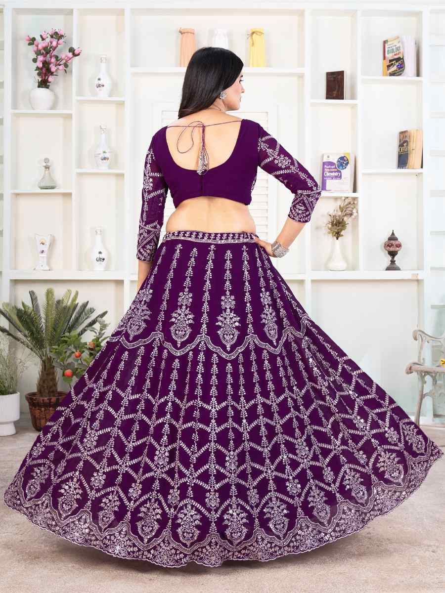 Blue Faux Georgette Embroidered Wedding Festival Heavy Border Lehenga Choli