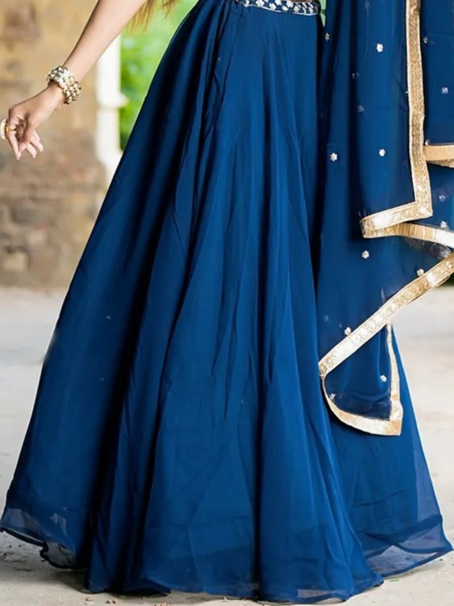 Blue Faux georgette Embroidery Sequins Zari Wedding Reception Party Festival Circular Lehenga Choli