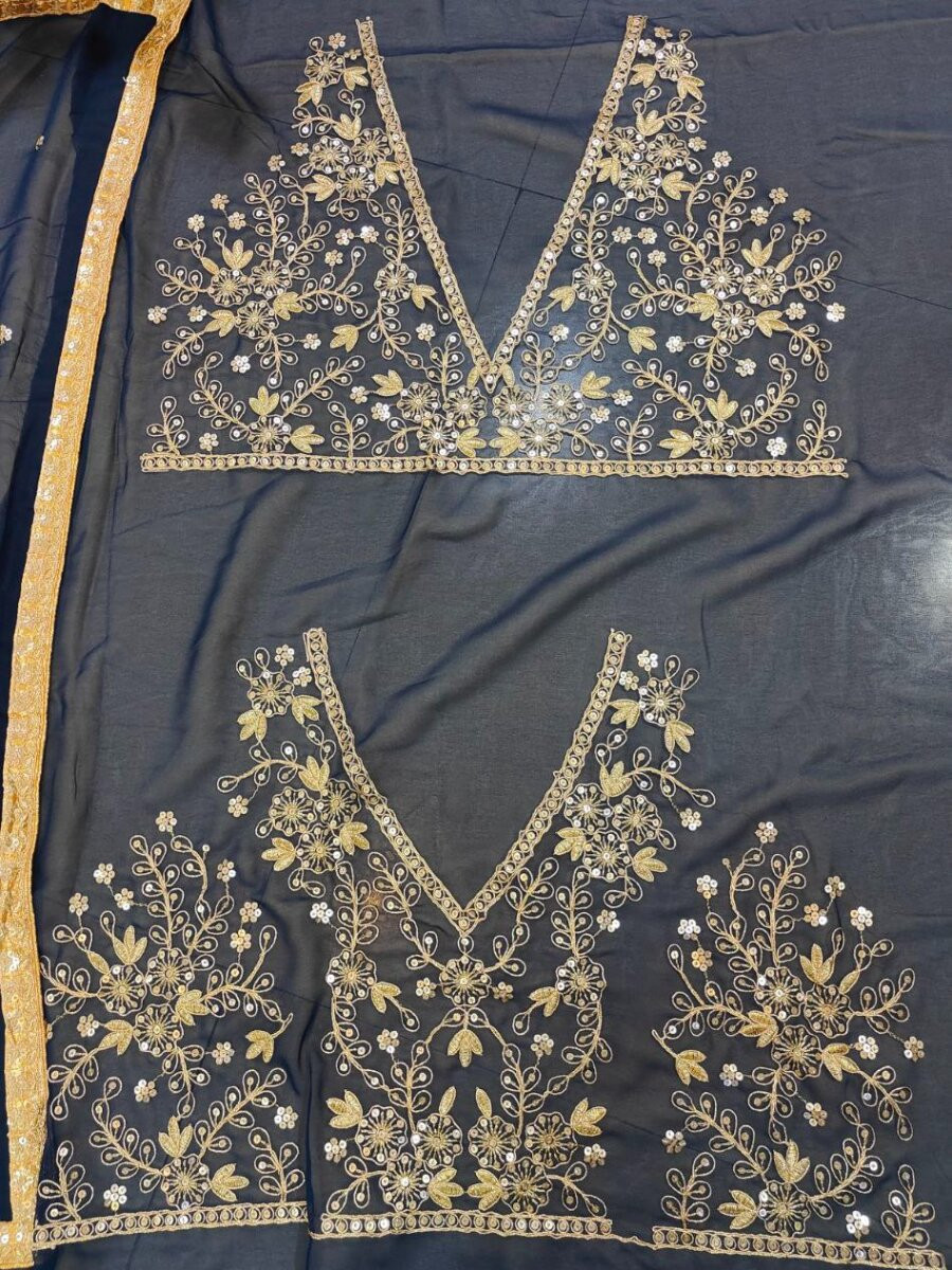 Blue Faux georgette Embroidery Sequins Zari Wedding Reception Party Festival Circular Lehenga Choli