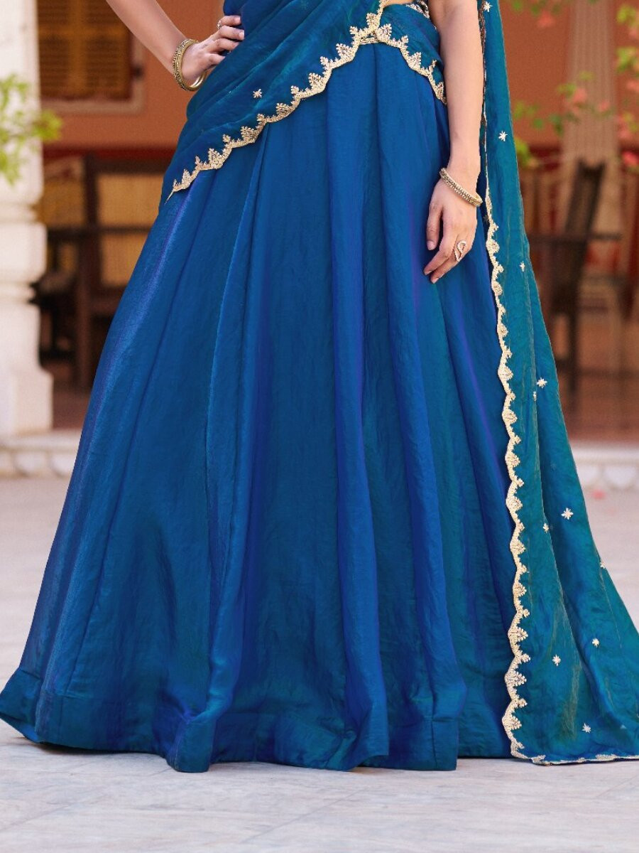 Blue Fendi Embroidery Zari Wedding Reception Party Festival Circular Lehenga Choli