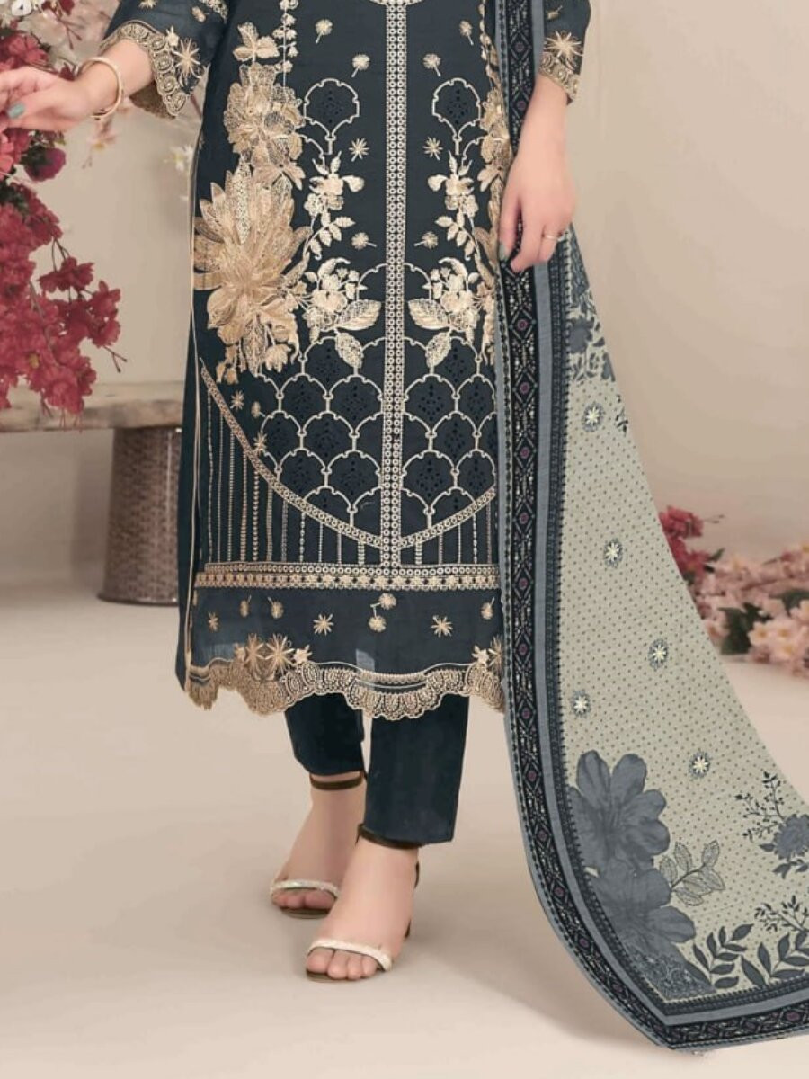 Blue Fox Georgette Embroidery Casual Festival Wedding Party Pant Salwar Kameez