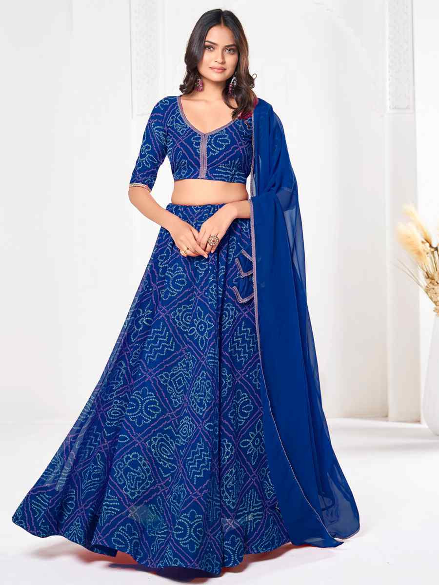 Blue Georgette Bandhani Print Reception Wedding Heavy Border Lehenga Choli
