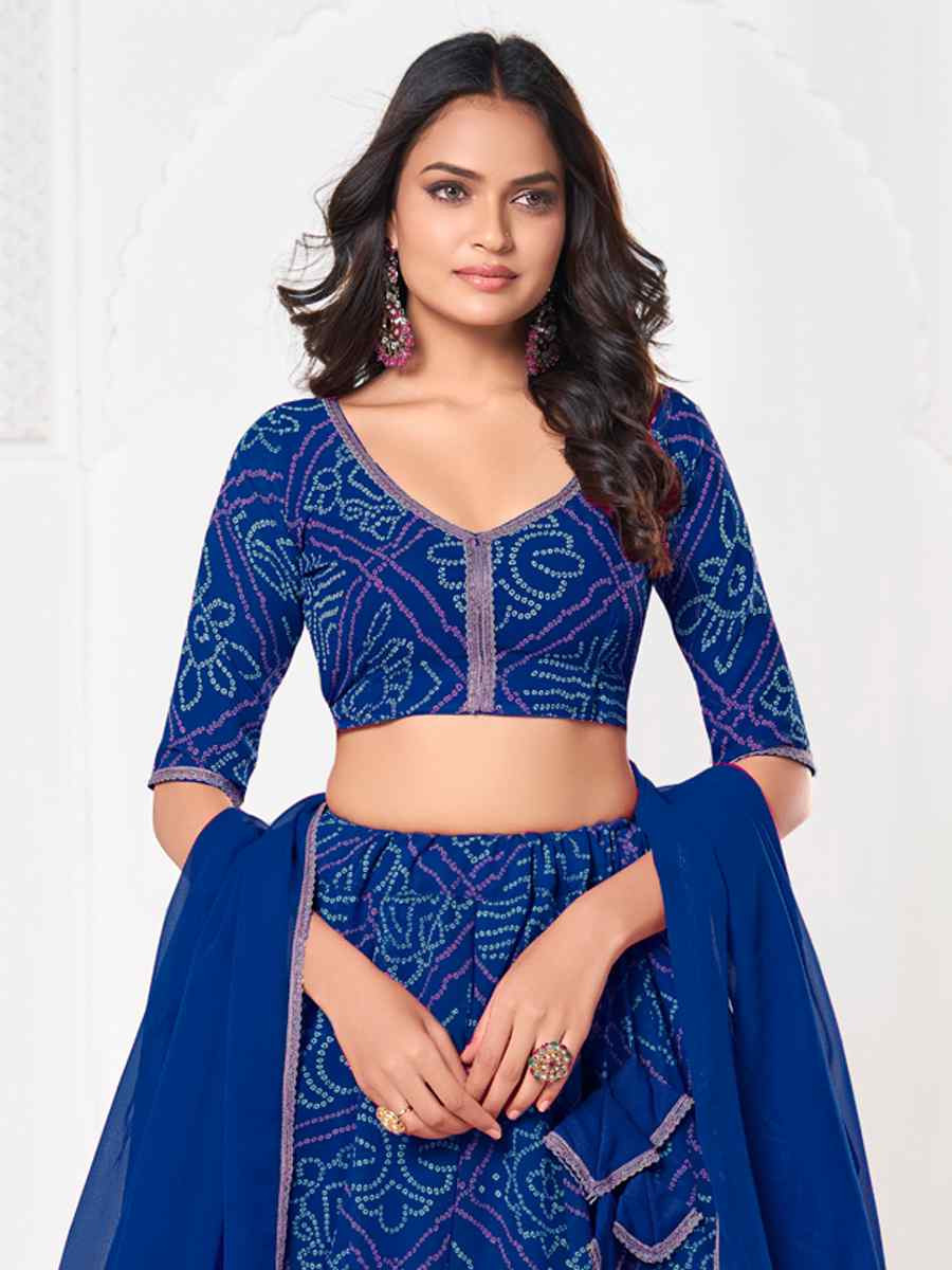 Blue Georgette Bandhani Print Reception Wedding Heavy Border Lehenga Choli
