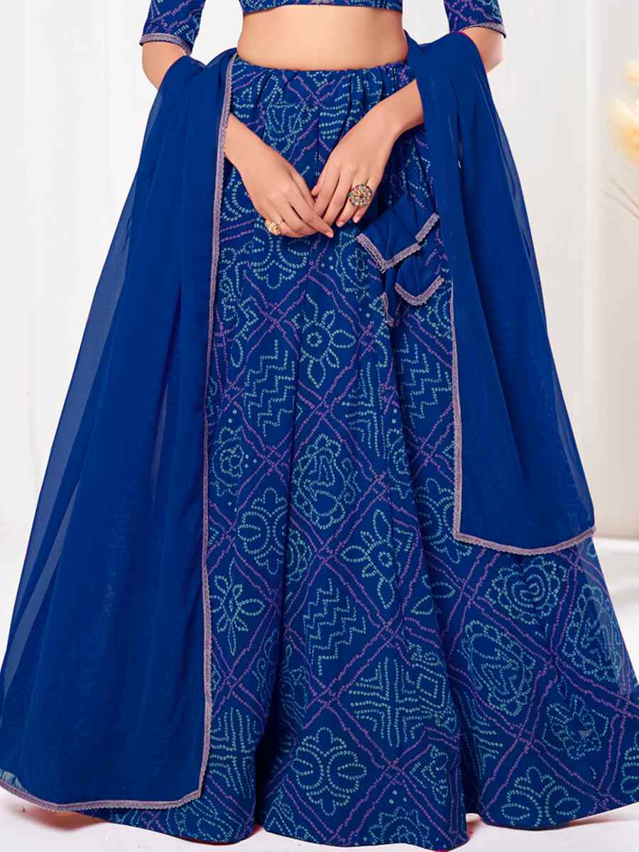 Blue Georgette Bandhani Print Reception Wedding Heavy Border Lehenga Choli