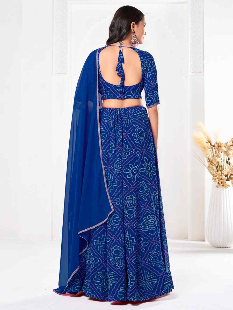 Blue Georgette Bandhani Print Reception Wedding Heavy Border Lehenga Choli