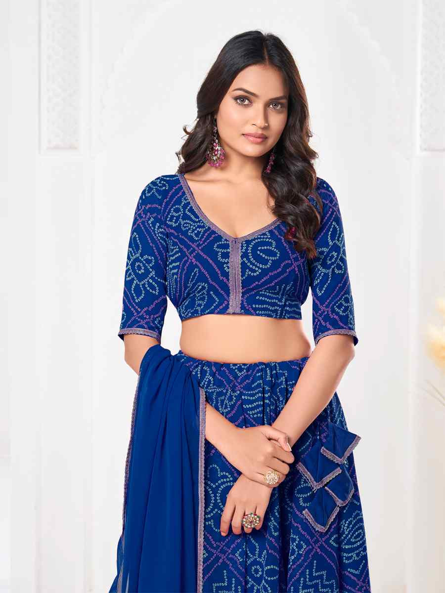 Blue Georgette Bandhani Print Reception Wedding Heavy Border Lehenga Choli