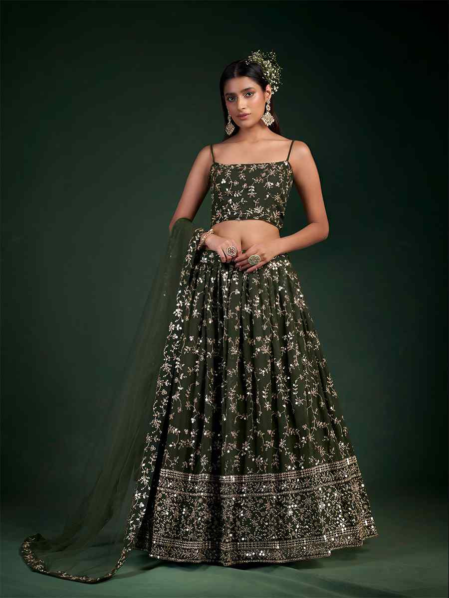 Blue Georgette Embroidered Bridesmaid Wedding Heavy Border Lehenga Choli