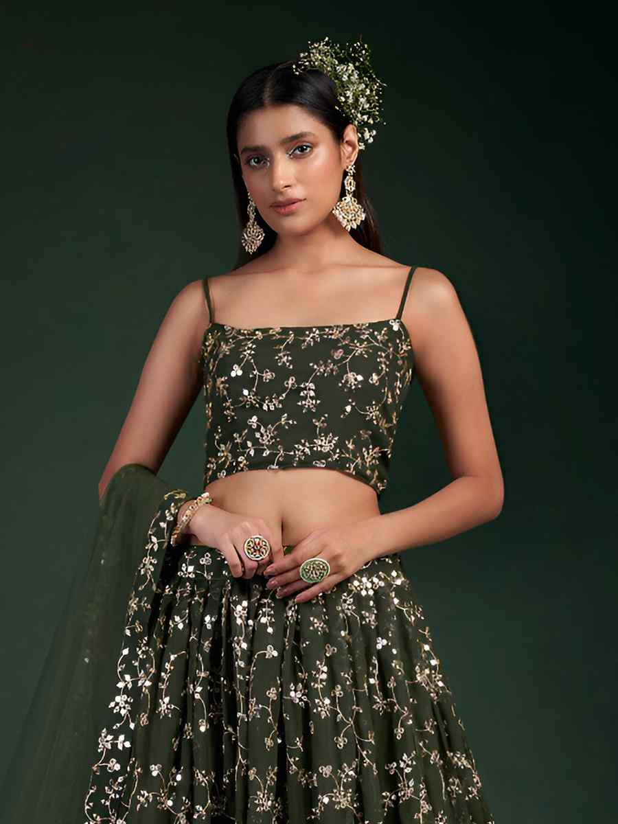 Blue Georgette Embroidered Bridesmaid Wedding Heavy Border Lehenga Choli
