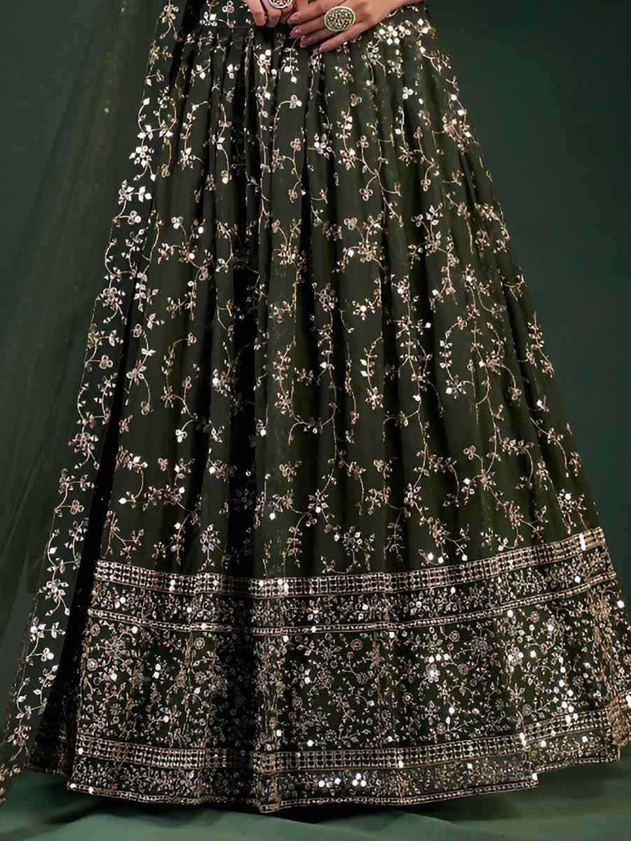 Blue Georgette Embroidered Bridesmaid Wedding Heavy Border Lehenga Choli