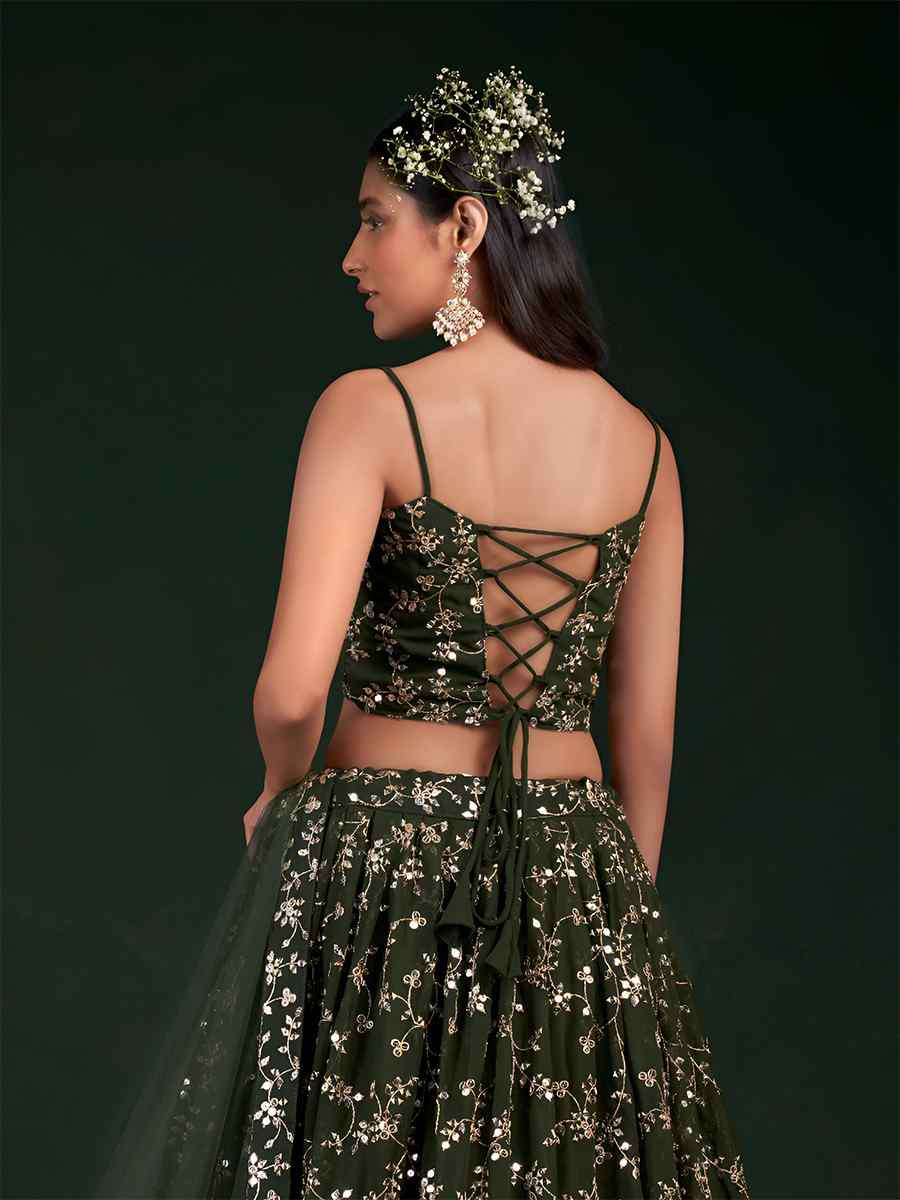 Blue Georgette Embroidered Bridesmaid Wedding Heavy Border Lehenga Choli