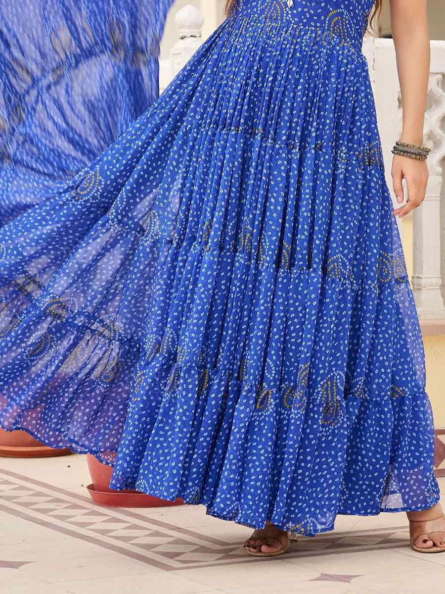 Blue Georgette Embroidered Festival Casual Gown