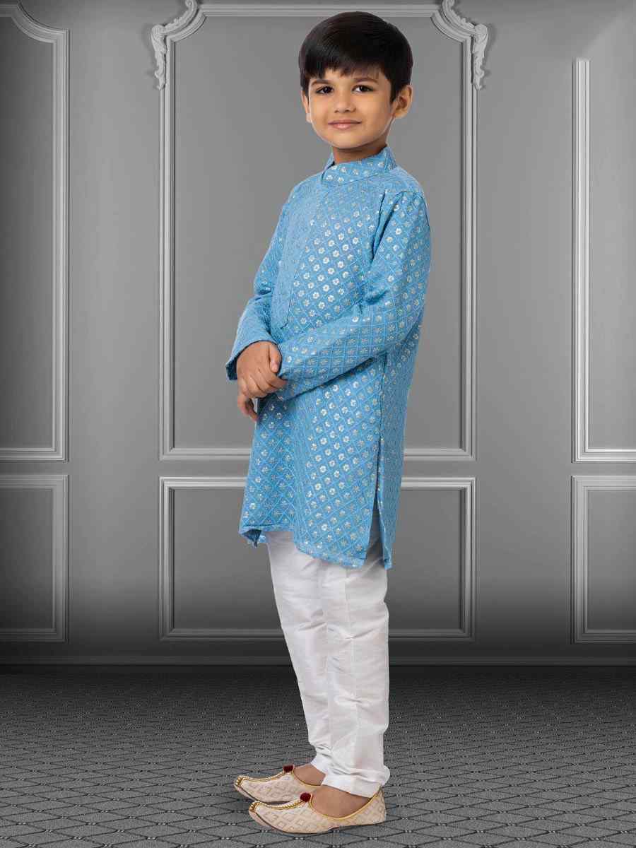 Blue Georgette Embroidered Festival Kurta Pyjama Boys Wear