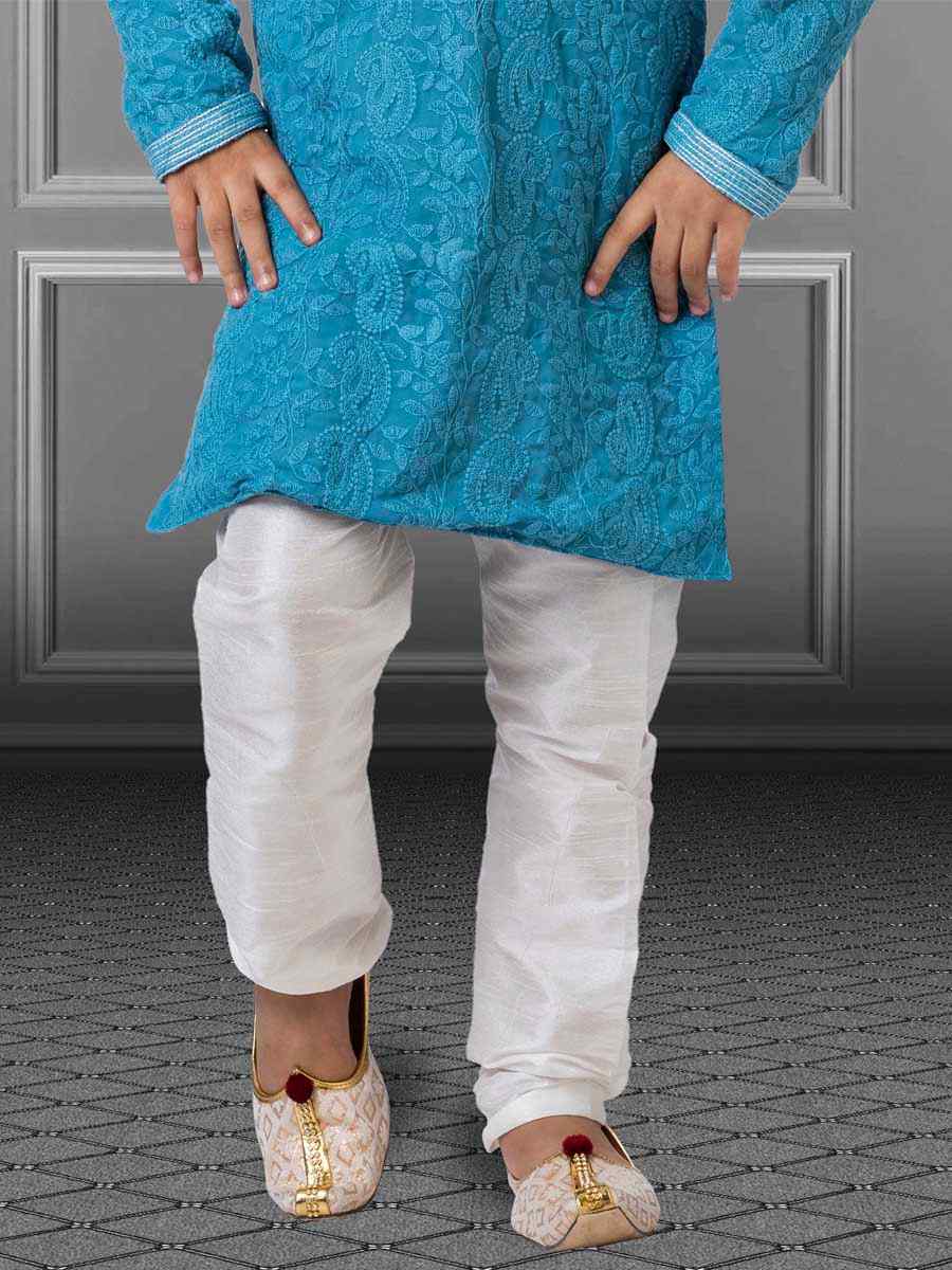 Blue Georgette Embroidered Festival Kurta Pyjama Boys Wear