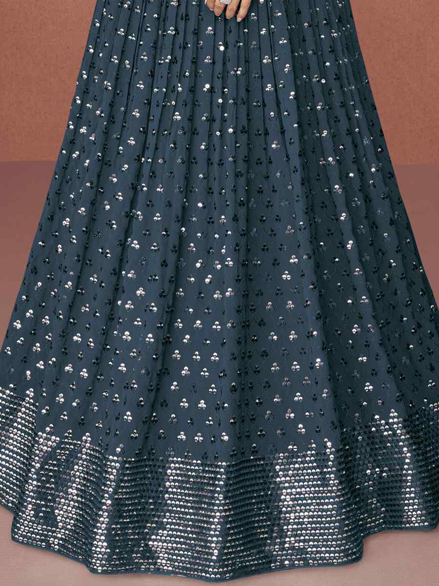 Blue Georgette Embroidered Festival Wedding Anarkali Salwar Kameez