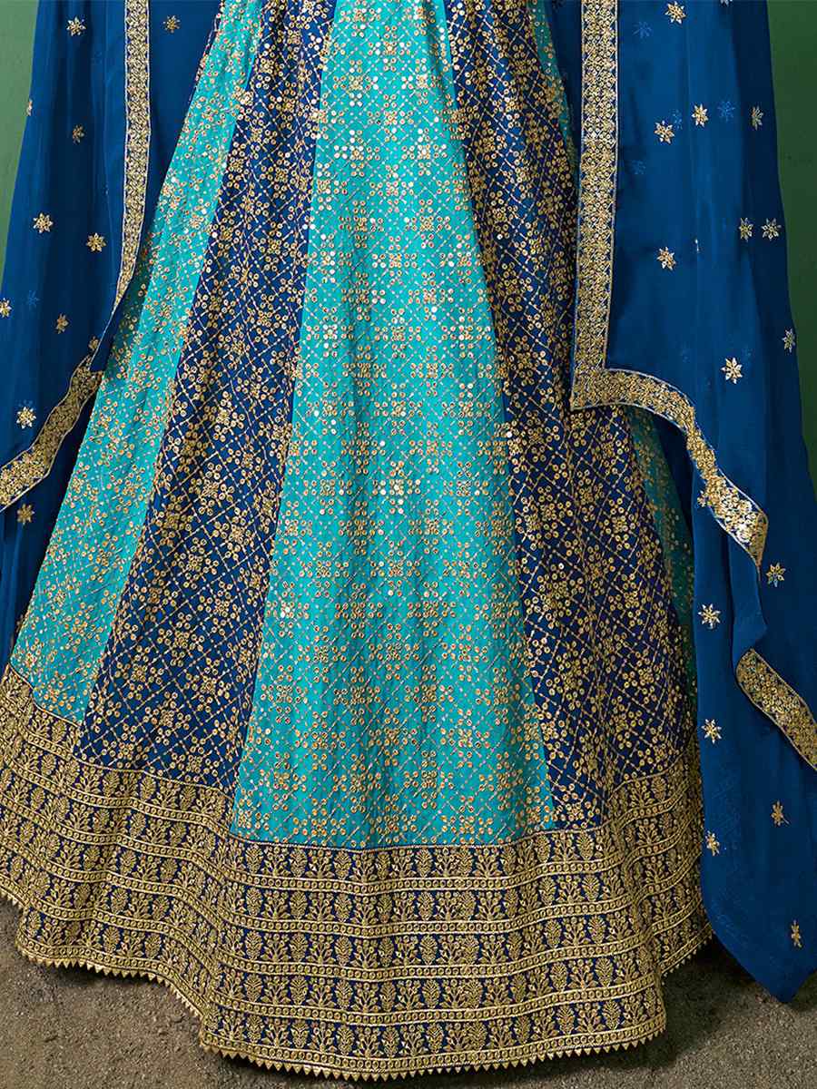 Blue Georgette Embroidered Festival Wedding Circular Lehenga Choli