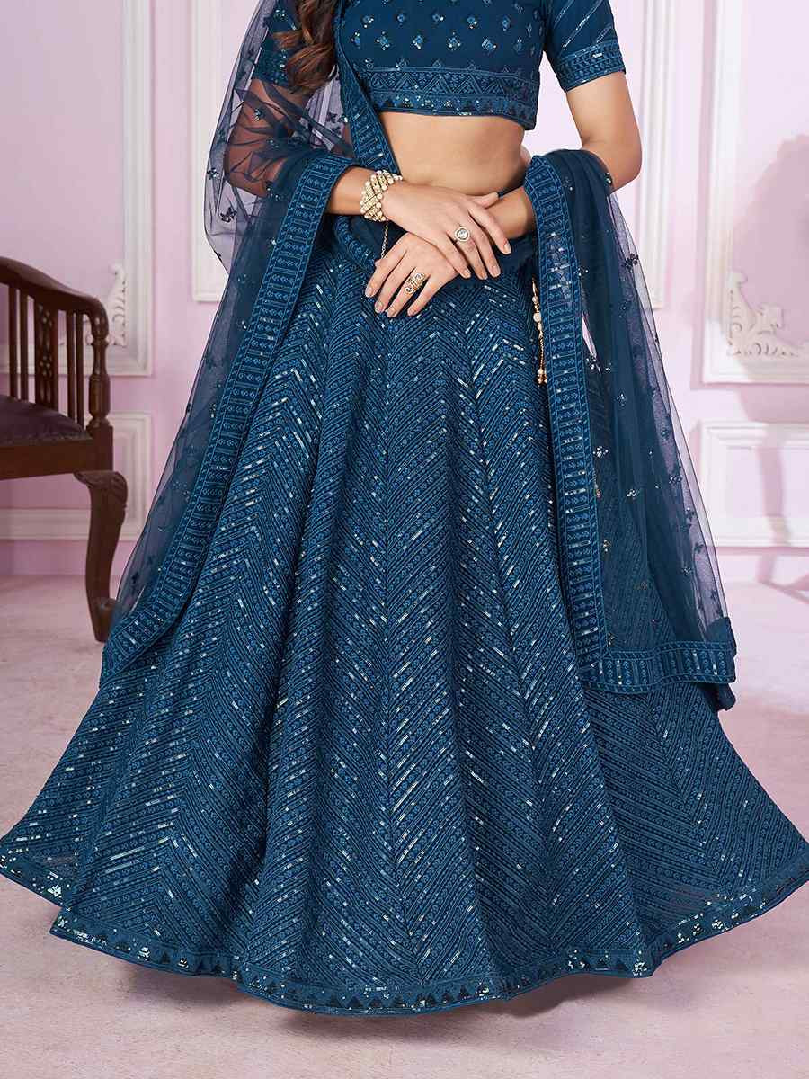 Blue Georgette Embroidered Festival Wedding Heavy Border Lehenga Choli