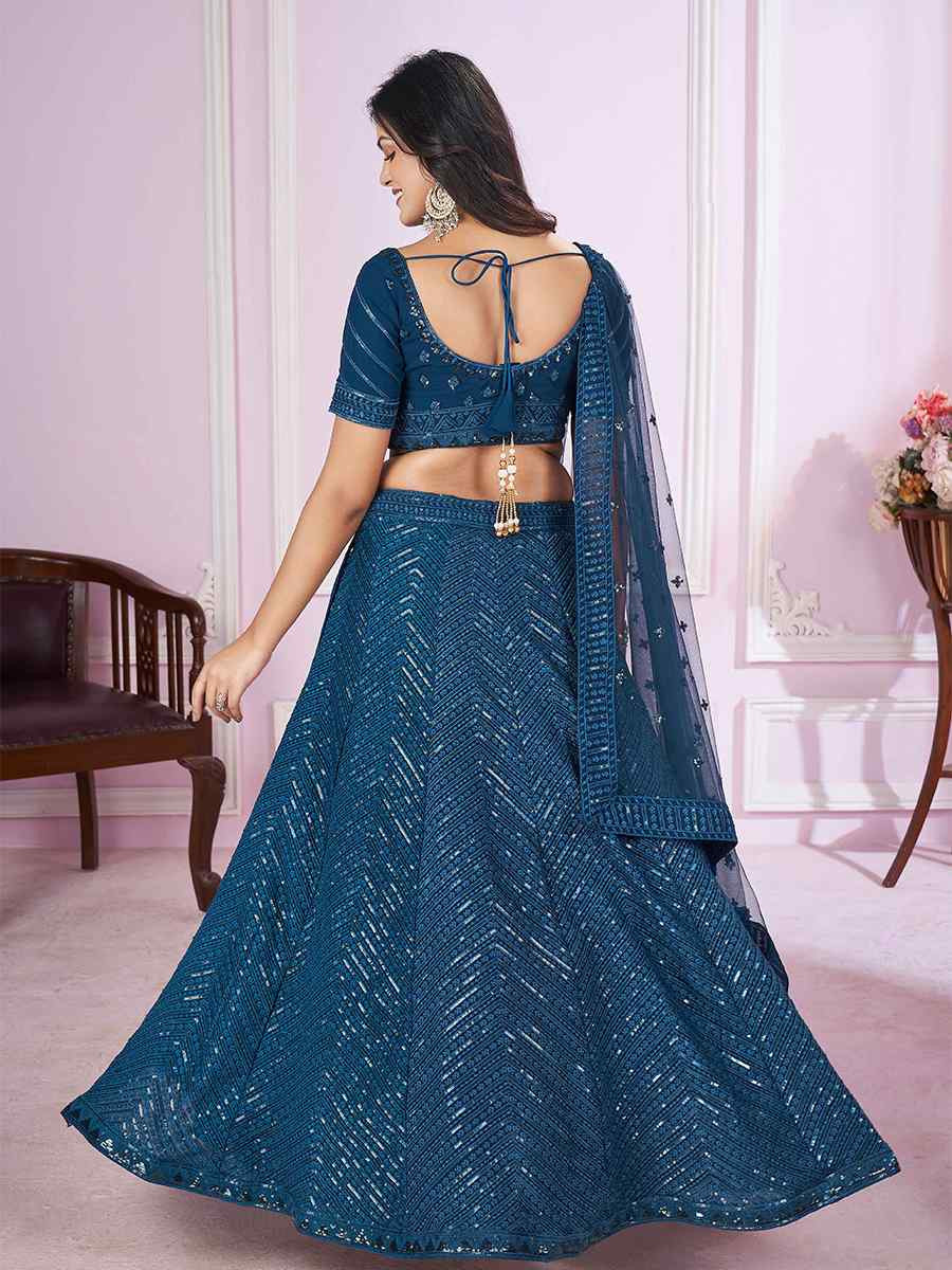 Blue Georgette Embroidered Festival Wedding Heavy Border Lehenga Choli