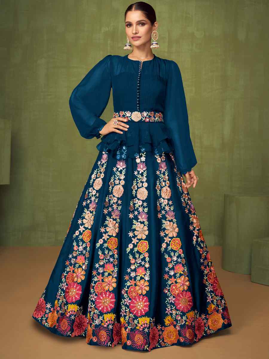 Blue Georgette Embroidered Party Anarkali Salwar Kameez