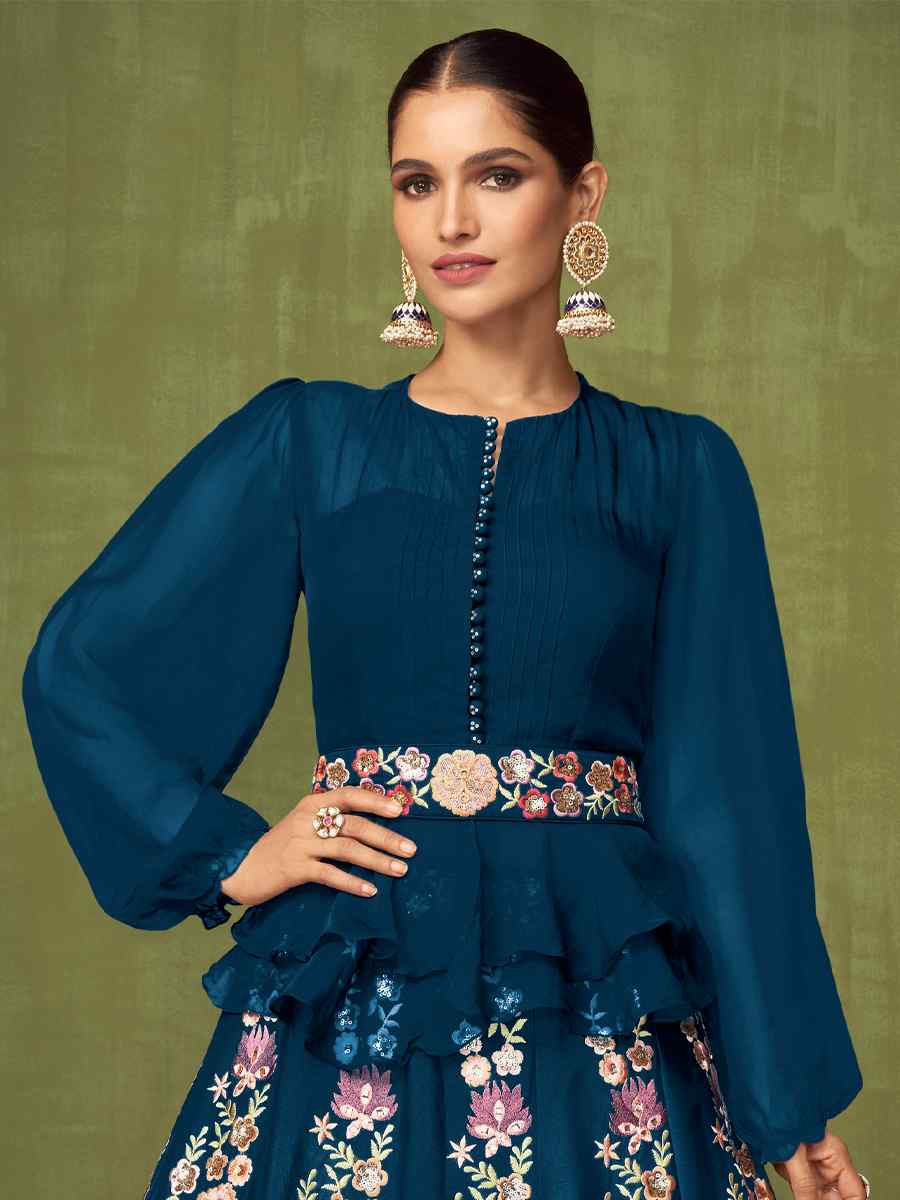 Blue Georgette Embroidered Party Anarkali Salwar Kameez