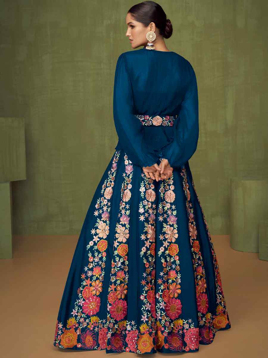 Blue Georgette Embroidered Party Anarkali Salwar Kameez