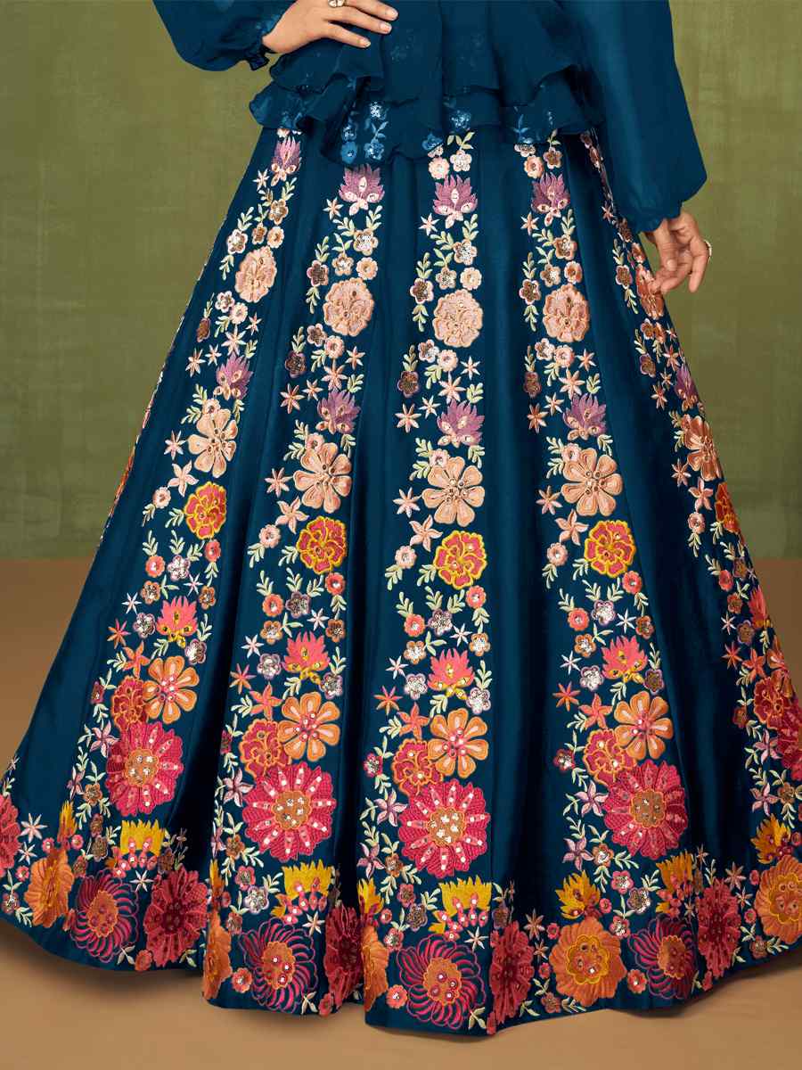 Blue Georgette Embroidered Party Anarkali Salwar Kameez