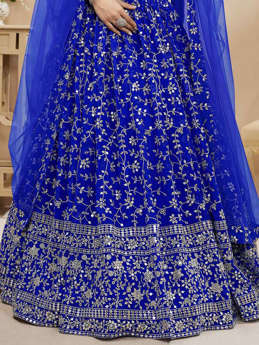 Blue Georgette Embroidered Reception Wedding Heavy Border Lehenga Choli