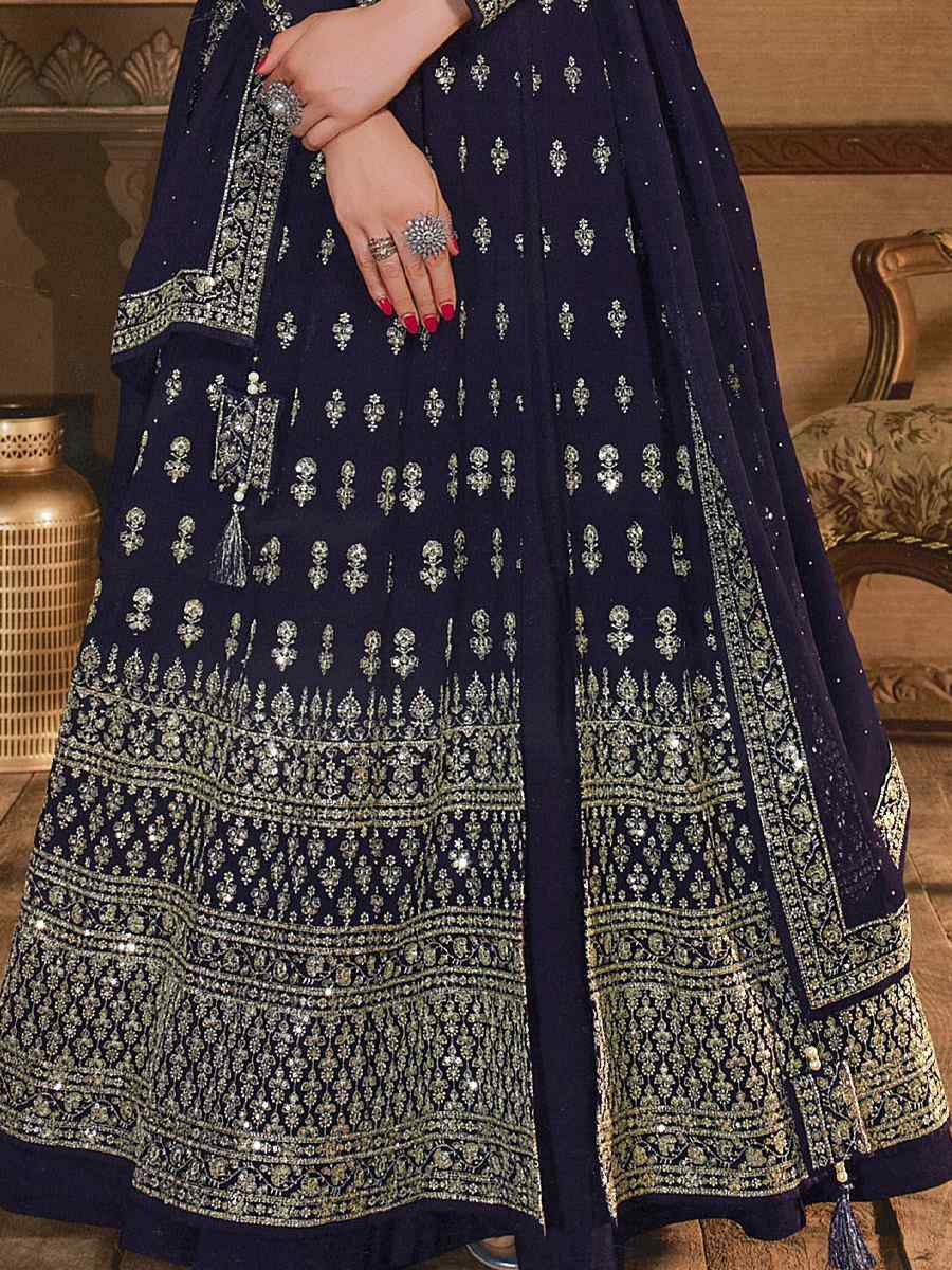 Blue Georgette Embroidered Wedding Festival Anarkali Bollywood Style Salwar Kameez